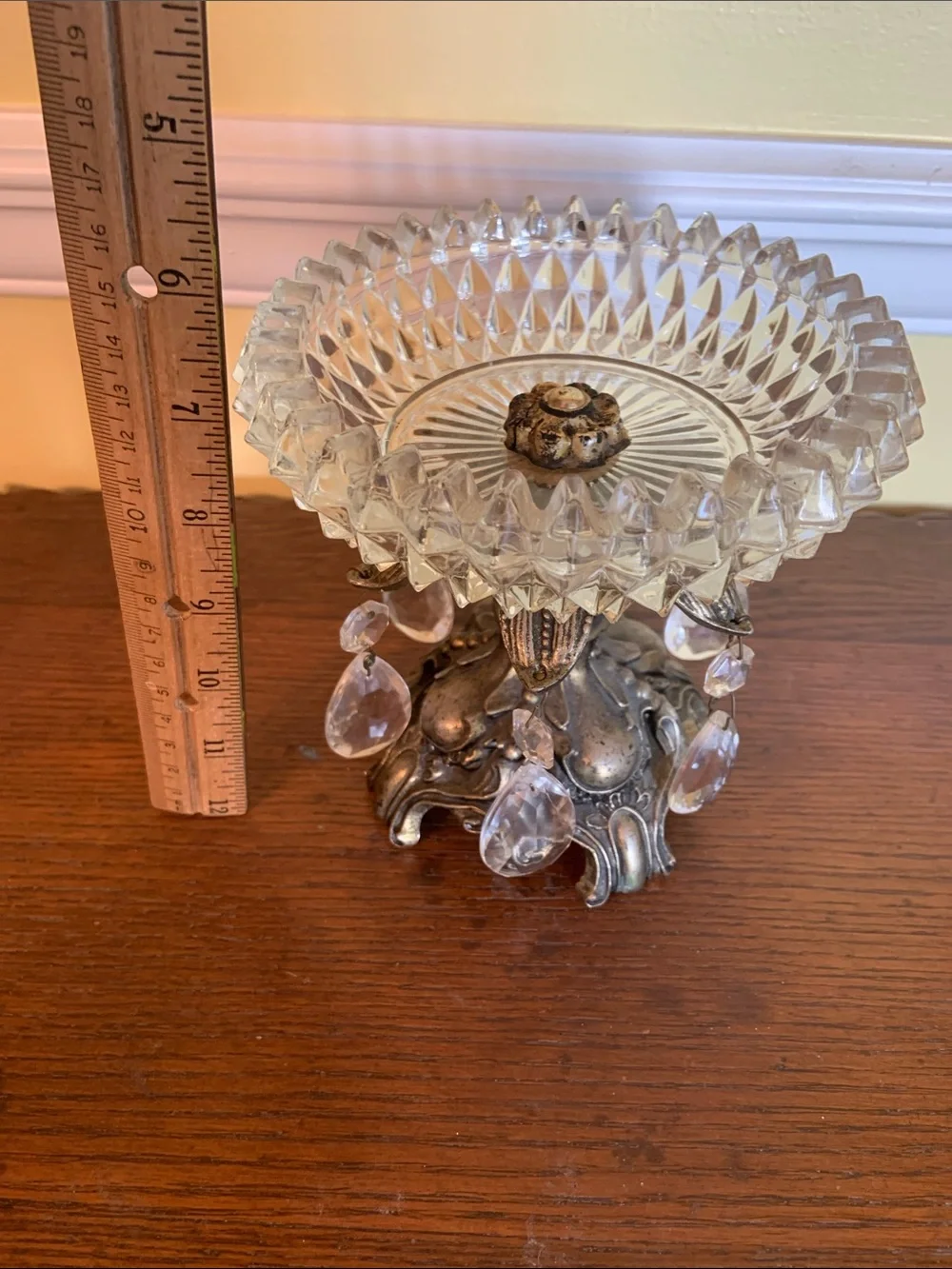 Hollywood Regency Elegant Glass Crystal Compote with Metal Base